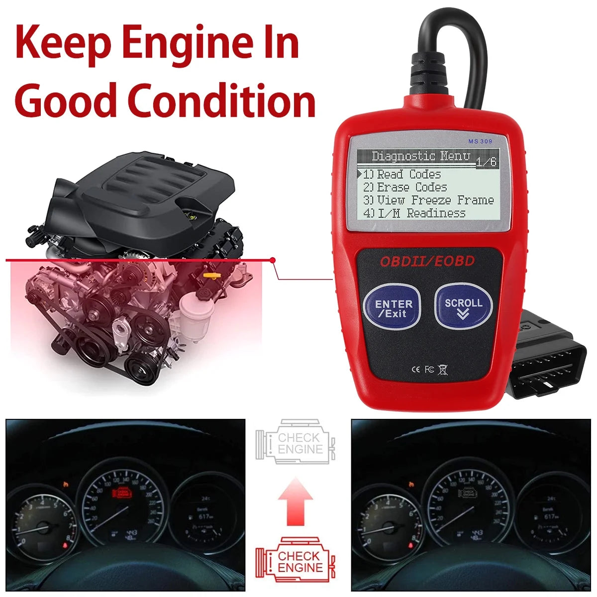 OBD2 Scanner Code Reader Tool OBD Car Diagnostic Scan Tool - Auto Car Engine Fault Code Reader for All OBDII Protocol Cars since 1996