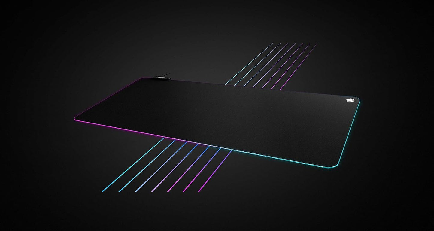 Sense AIMO XXL Ultra-Wide PC Gaming Mousepad, RGB Illumination, High Precision, Non Slip Back, Extended Keyboard Desktop Mouse Pad with Stitched Edges, Smooth, Black